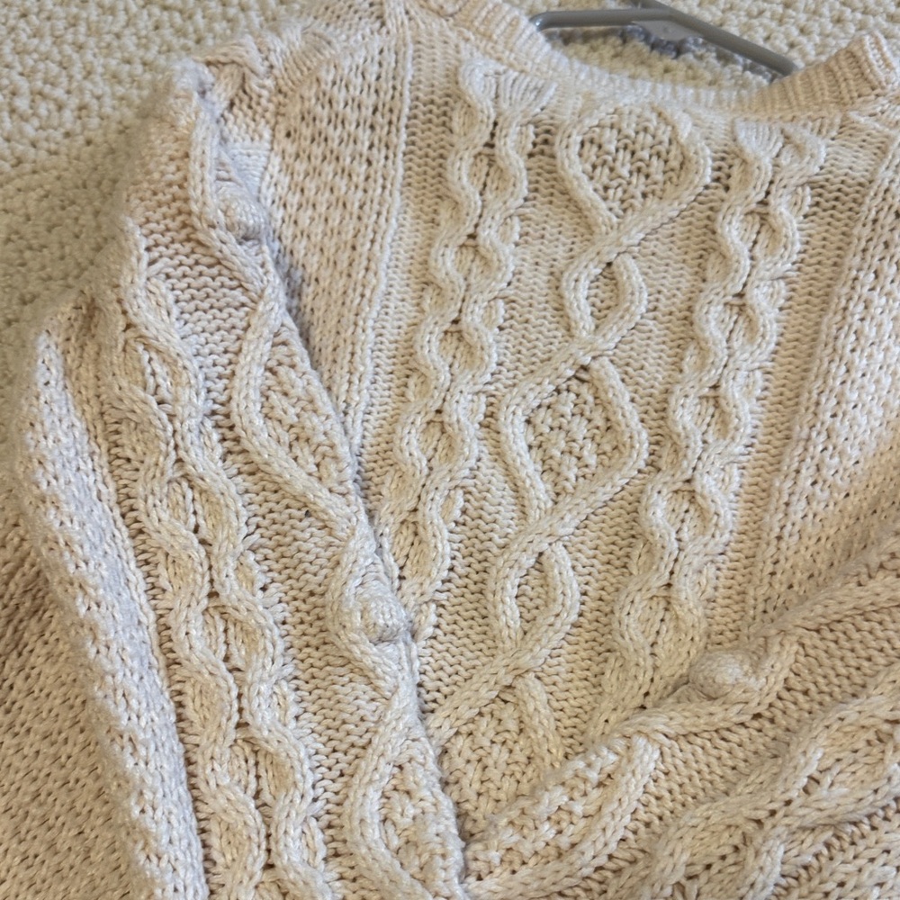 Mini Boden Cream Cable Knit Cardigan with Mustard Trim - Picture 13 of 13